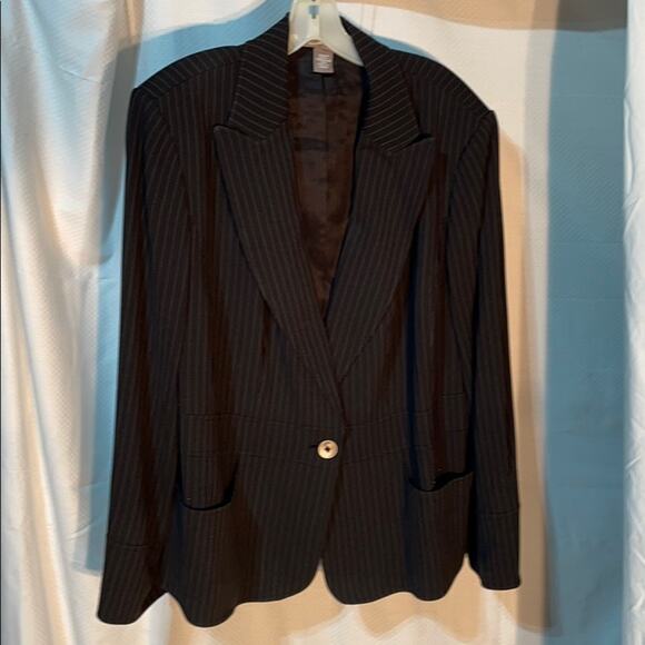 Ellen Tracy 20 black tan pin stripe jacket euc - Picture 1 of 8
